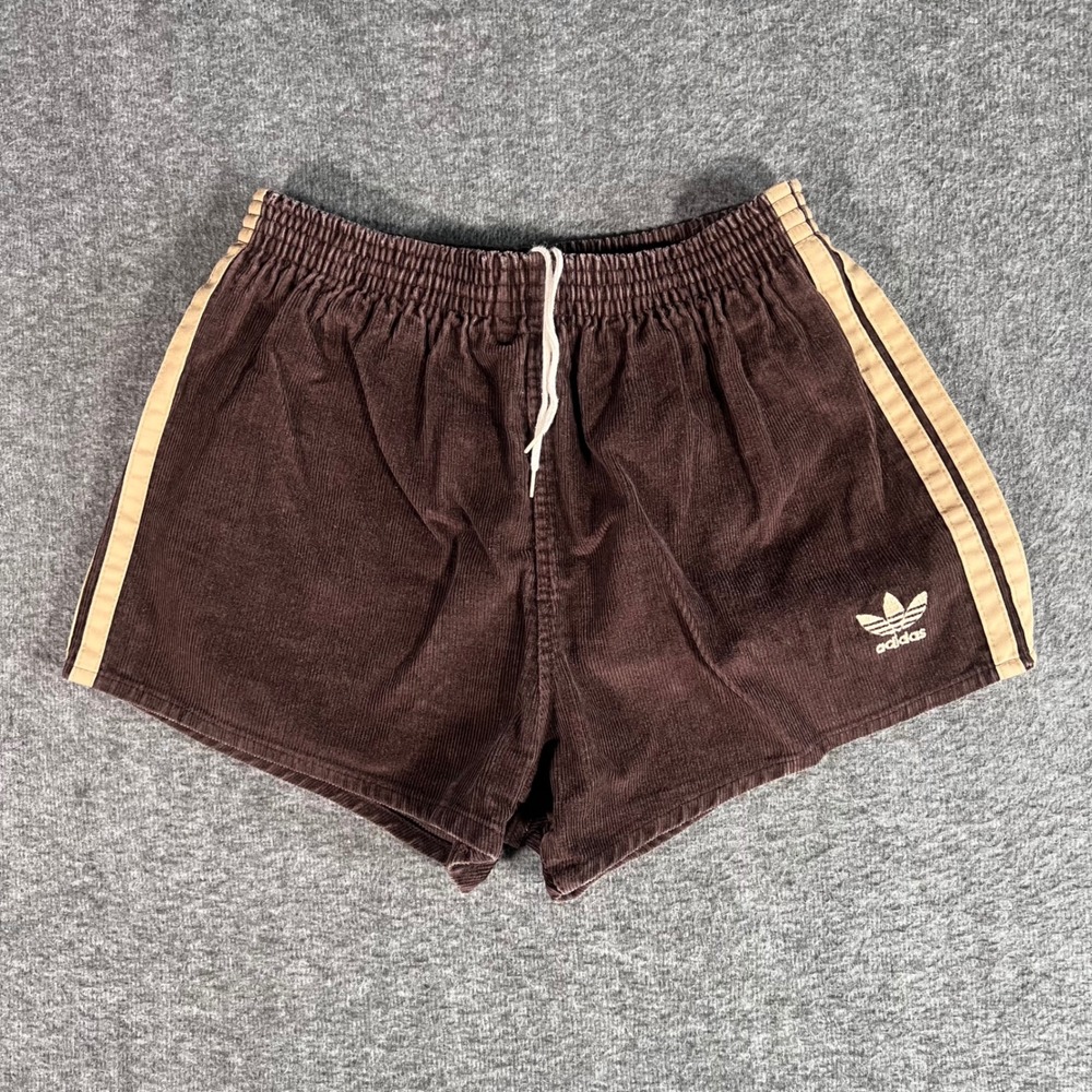 Vintage Adidas 70s Corduroy Sprinter Running Shorts Brown Tan Made in USA Medium